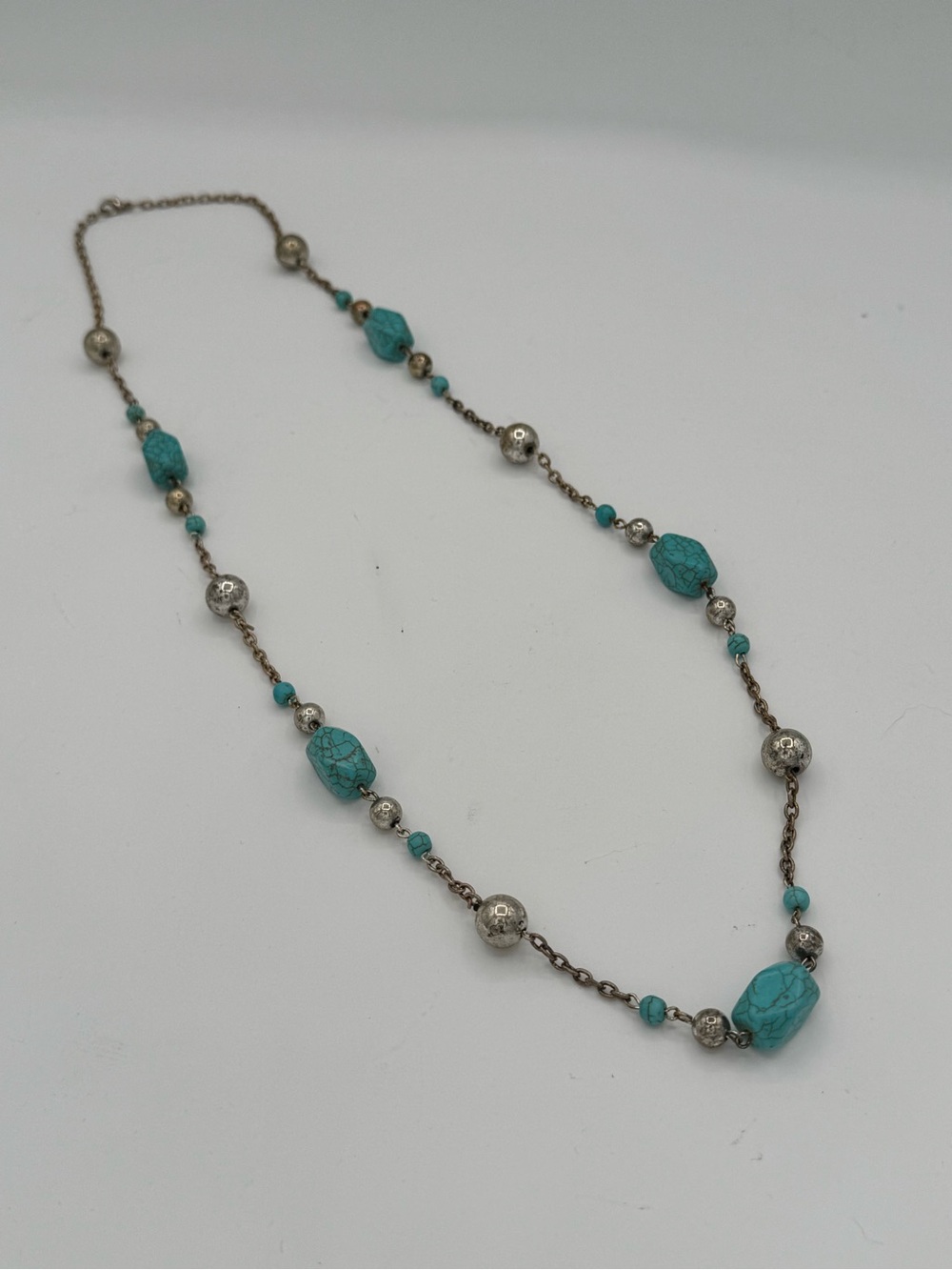 Southwestern Turquoise Howlite and Silver Bead Station Necklace - Picture 1 of 3